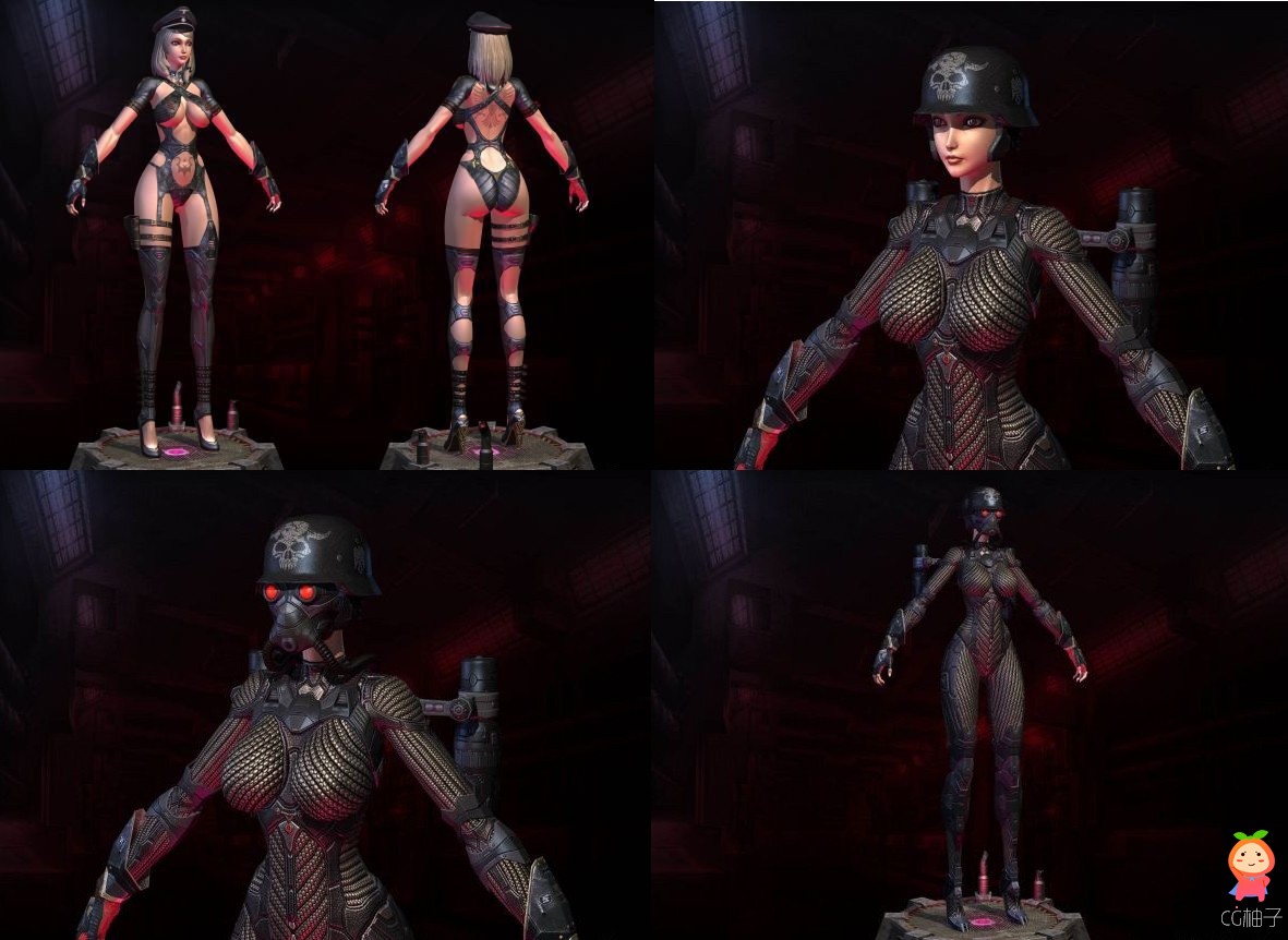 女战士套装3D模型,女军官性感套装3D角色模型,法线高光贴图