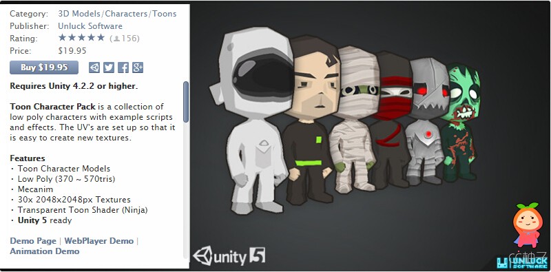 Toon Character Pack 1.8 Unity 5 unity3d插件下载