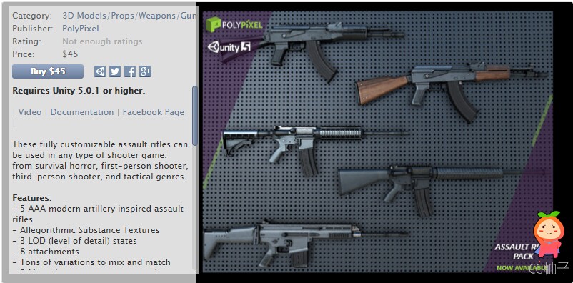 Weapon Pack Assault Rifles 1.0 unity3d asset U3D插件下载