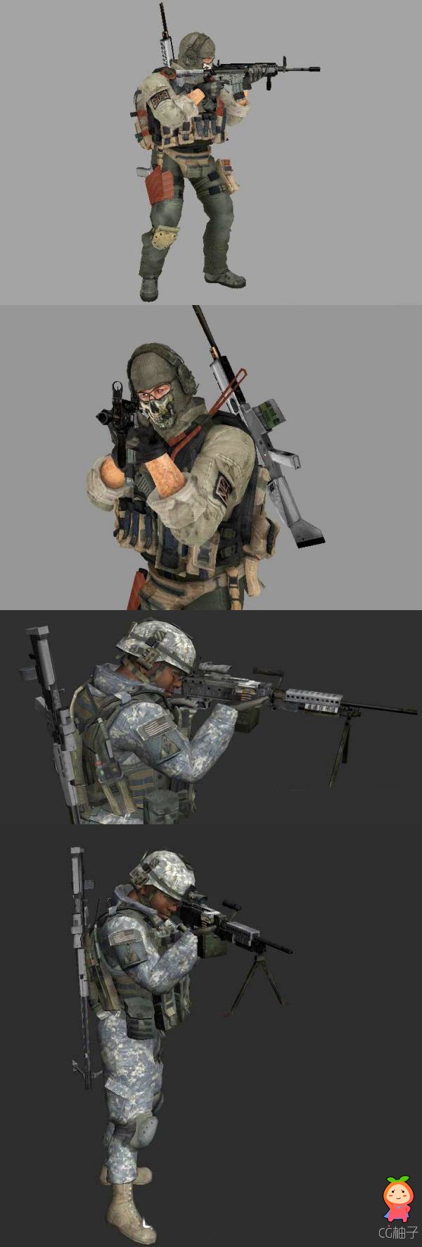 《使命召唤6》中两位士兵3D模型，军官套装3D角色模型