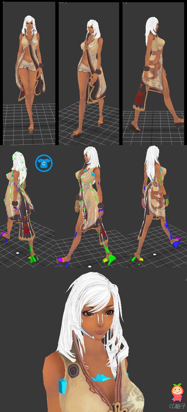 《剑灵》女主角3D模型，绑的cs骨骼，有走路动画3dmax10 