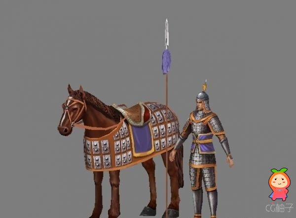 古代士兵3D模型，铠甲骑兵3d角色模型，战马3D模型下载