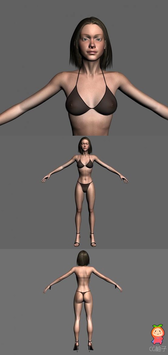 现代欧美女性人物模型，比基尼美女3D模型，3D美术资源