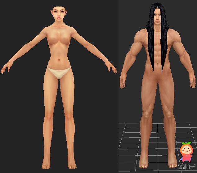 《剑三》游戏角色模型，裸体男女3D模型下载，有贴图