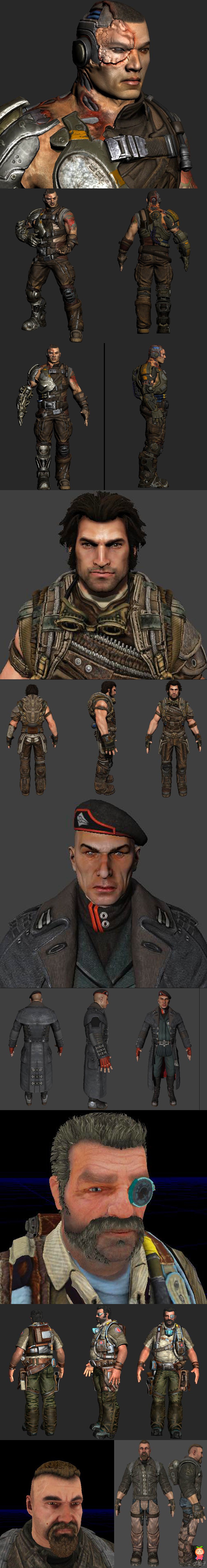 《子弹风暴》游戏角色模型，几位男主角3D模型下载，3D美术