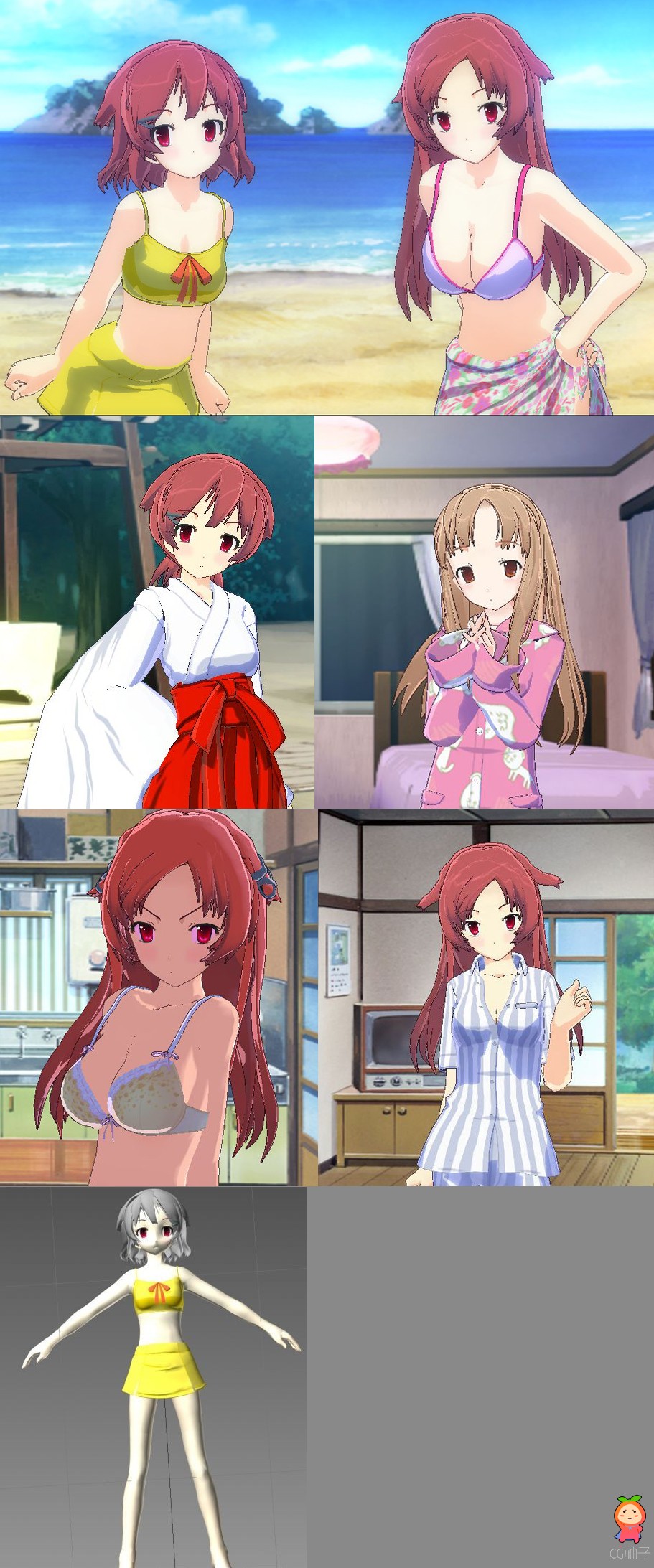 6个卡通女孩3D模型，日本动漫女孩3D角色模型，3D美术资源