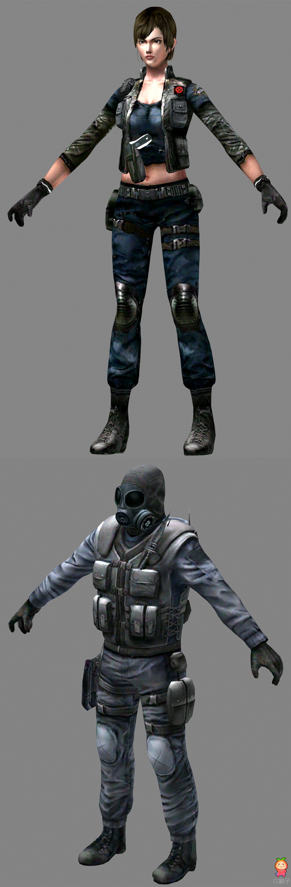 科幻战士3D模型，女警察3D角色模型，军人男女装备模型