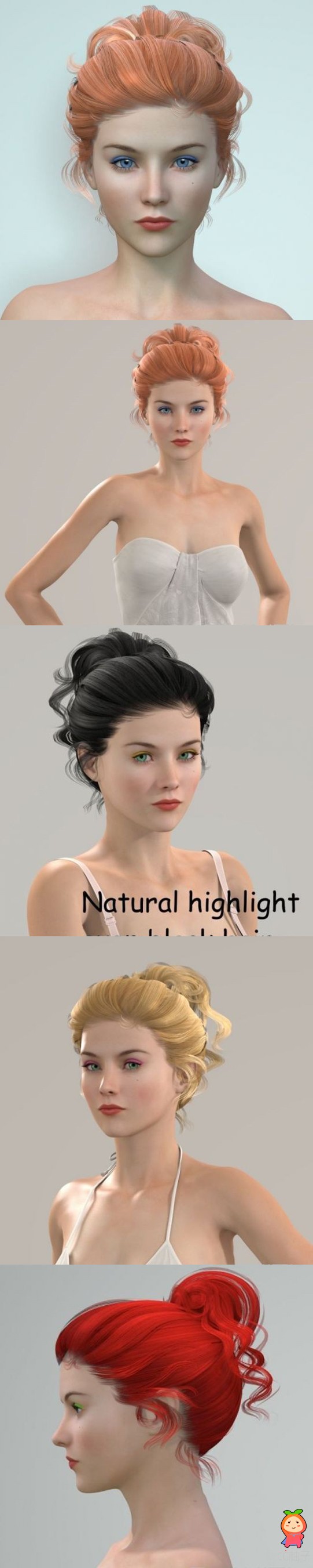 各种女性发型模型下载，poser发型大全，3D美术资源