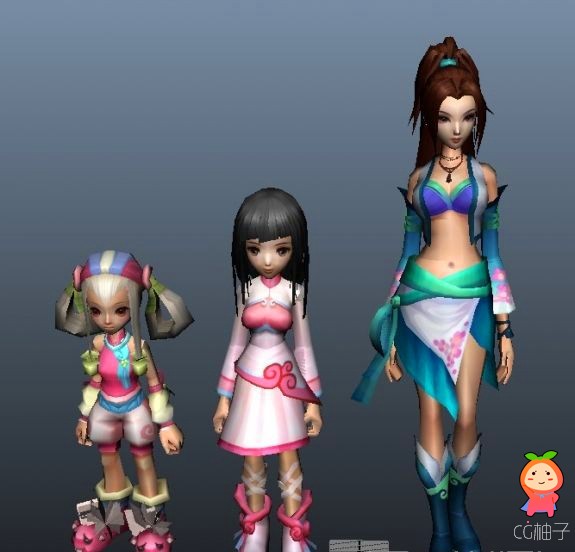 三个女孩3D模型下载，卡通女性人物模型，3dmax美女模型