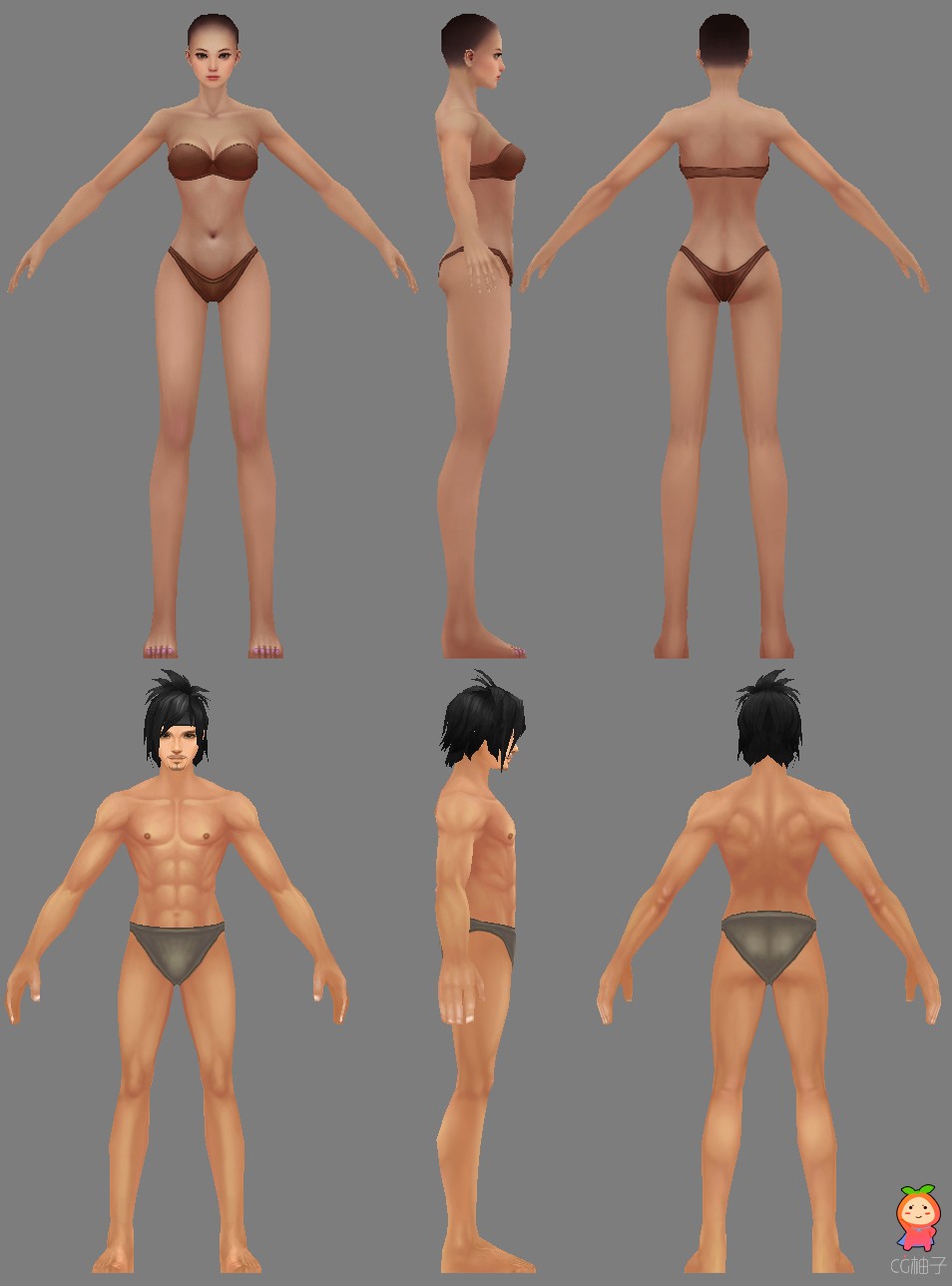 一对男女裸体3D模型，3dmax人体模型，3D美术资源