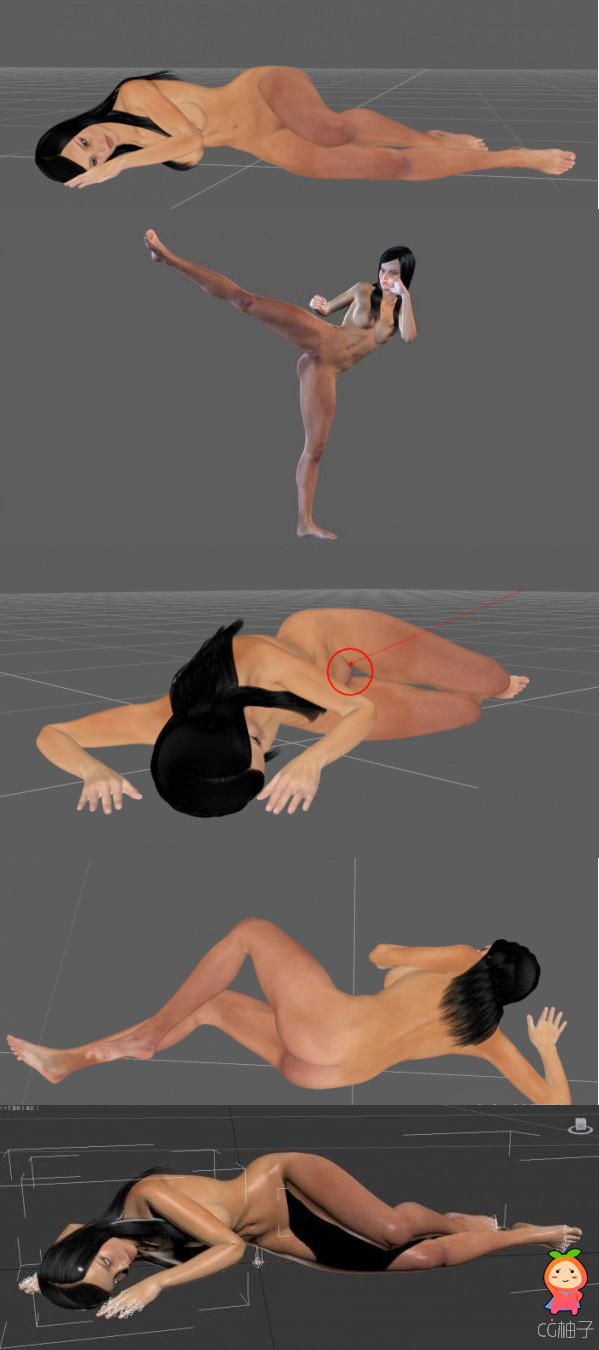 裸体女性3d模型，写实现代裸女3dmax模型下载，有贴图带绑定