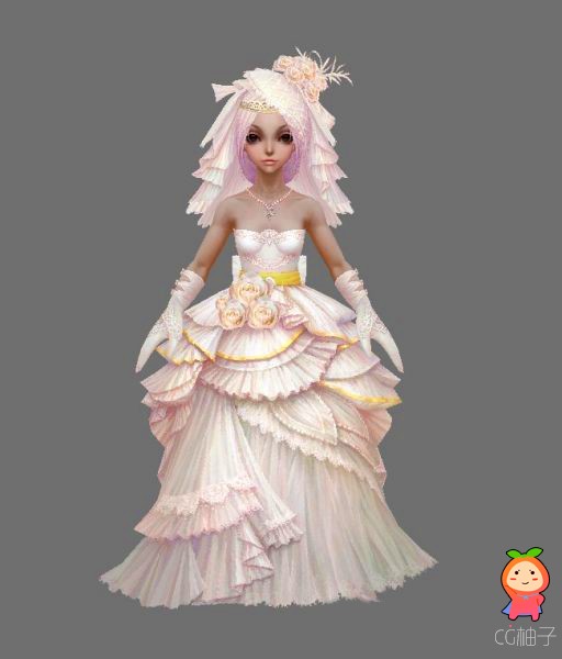 《神魔大陆》新娘装游戏角色模型,穿婚纱的美女3d角色模型