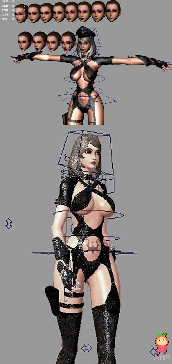性感女军官3D模型,女警察套装3D角色模型,带贴图,表情动画