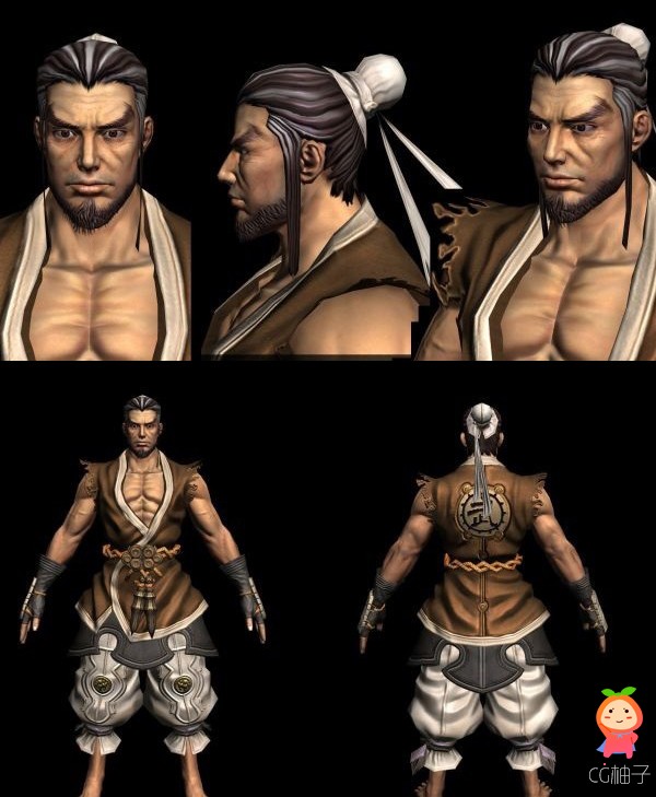 《剑灵》游戏角色模型NPC武男3d模型，武士3D角色模型