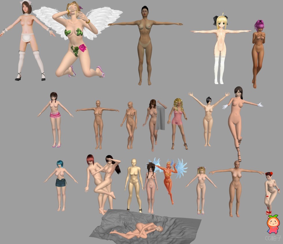 女性裸体3D模型合集下载，各式裸女3dmax模型，3D美术资源
