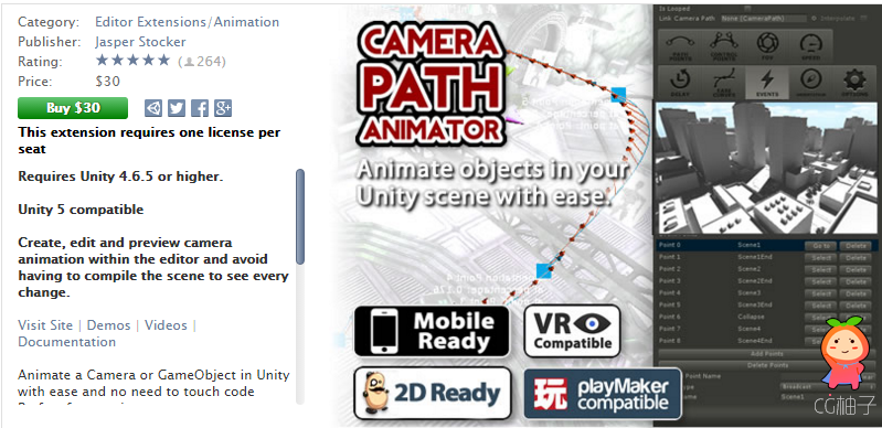 Camera Path Animator - Animate Cutscenes with Splines 3.45 unity3d asset U3D插件下载 