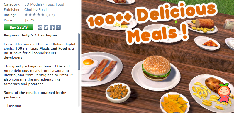 100++ Tasty Meals and Food! 1.2 unity3d asset U3D插件下载