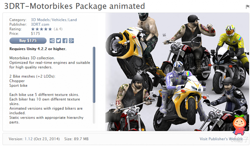 3DRT-Motorbikes Package animated unity3d 模型包 unity3d插件下载