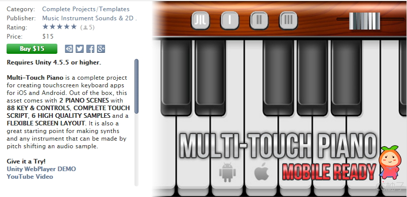Multi-Touch Piano 1.5 unity3d asset U3D插件下载