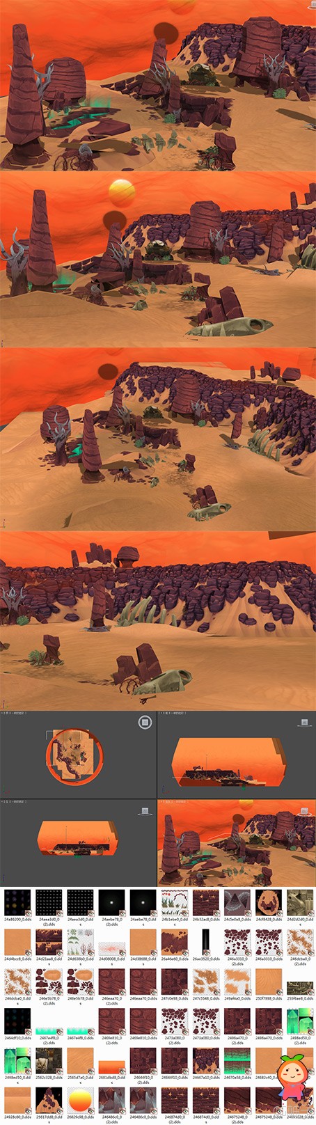 《火炬之光2》沙漠场景模型,3D场景低模,沙漠完整场景下载