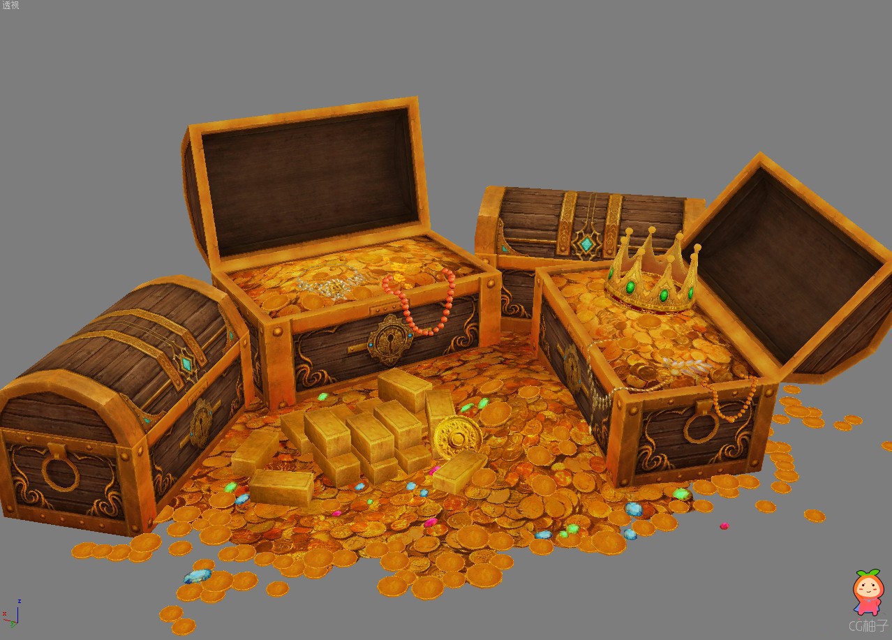 古代黄金宝箱模型,珠宝箱3D模型下载,金银珠宝的箱子模型 ...