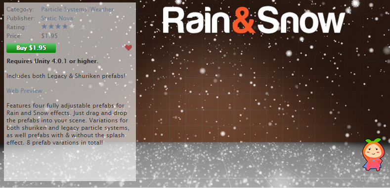 Rain & Snow Prefabs 3.0.0 unity3d asset unity3d插件下载 unity官网