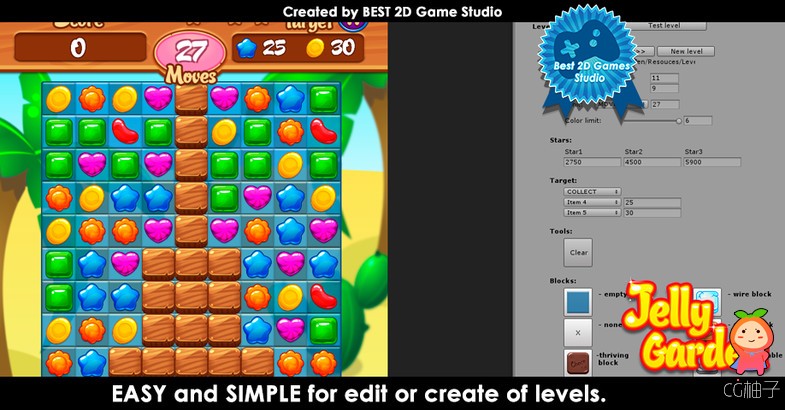 Jelly Garden Match 3 Complete Project + EDITOR 1.4 unity3d asset unity3d插件下载