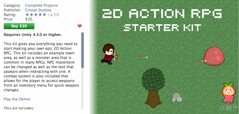 2D Action RPG Starter Kit U3D插件下载 unity论坛资源
