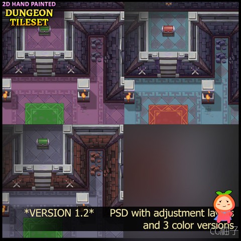 2D Hand Painted - Dungeon Tileset 1.2 unity3d asset U3D插件下载 unity3d
