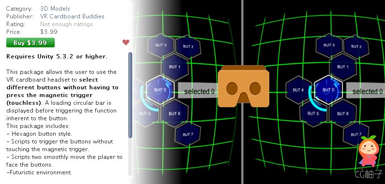 Cardboard VR TouchLess Menu Trigger 2.0 unity3d asset U3D插件下载