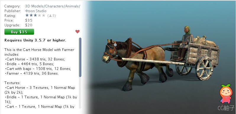 Horse - Cart Horse + Farmer 3.5.7f unity3d asset U3D模型下载 unity3d