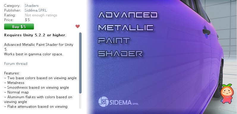 Advanced Metallic Paint Shader 1.0 unity3d asset unity编辑器下载