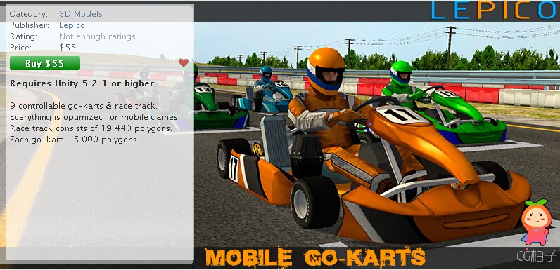 9 Go-Karts & 1 Race Track for Smartphone Games 1.0 unity3d assetU3D模型下载