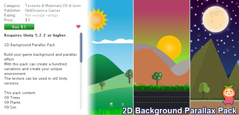 2D Background Parallax Pack 1.0 unity3d asset U3D插件下载 unity论坛资源