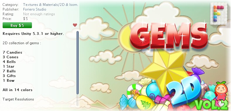 Gems 2D Vol. 2 1.0 unity3d asset U3D插件下载 unity官网下载