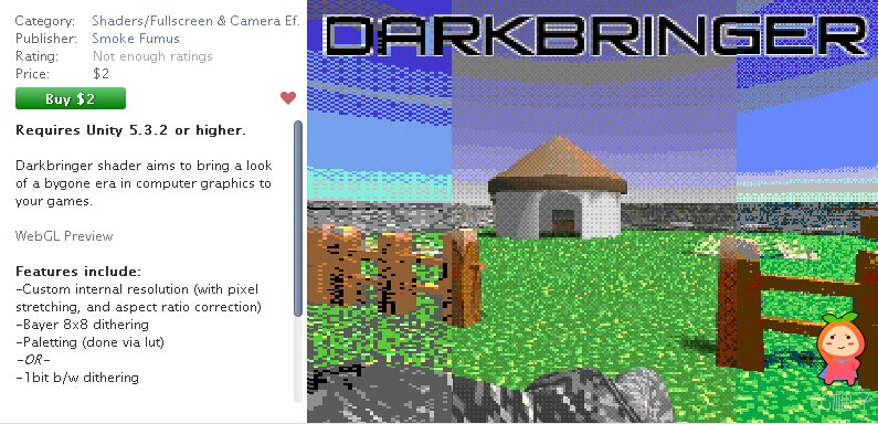 Darkbringer Retro shader 1.0 unity3d asset U3D插件下载 unity论坛资源