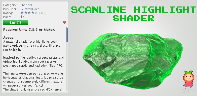 Scanline Highlight Shader 1.2 unity3d asset U3D插件下载 unity官网