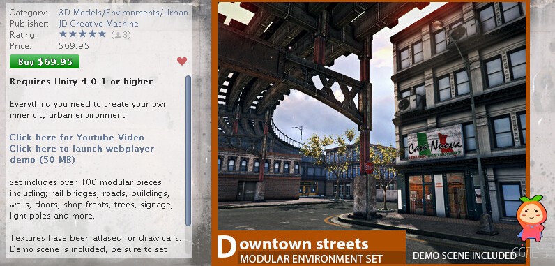 Downtown Streets - Modular Environment Set 1.35 unity3d asset U3D模型下载