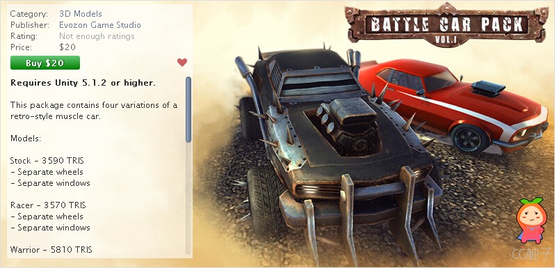 Battle Car Pack 1.0 unity3d asset U3D模型下载 unity插件下载
