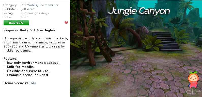 Jungle Canyon 1.0 unity3d asset U3D模型下载 unity官网资源