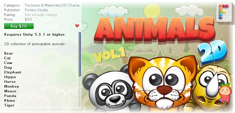 Animals 2D Vol. 1 1.0 unity3d asset unity3d插件下载，unity官网