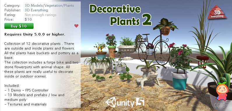 Decorative Plants 2 1.0 unity3d asset U3D模型下载 unity插件下载