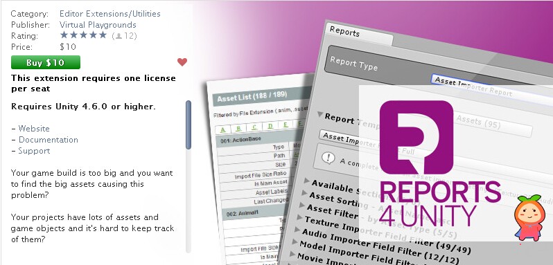 Reports4Unity 1.04 unity3d asset unity编辑器下载 unity插件下载