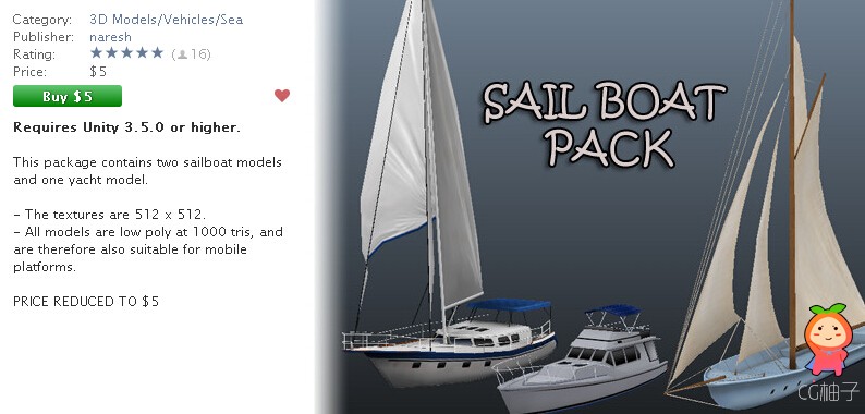 SailBoat Pack 1.0 unity3d asset U3D模型下载，unity3d插件下载