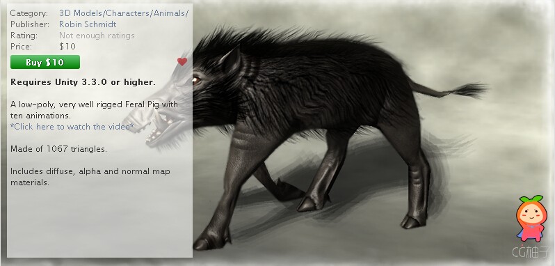 Animals - Feral Pig 1.1 unity3d asset U3D模型下载，unity论坛资源