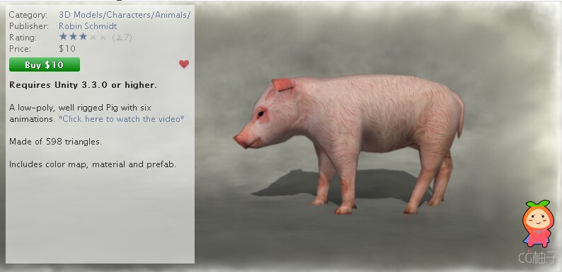 Animals - Pig 1.1 unity3d asset U3D模型下载，unity论坛资源