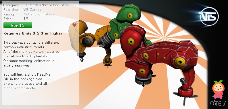 Cartoon Industrial Robots 1.2 unity3d asset U3D模型下载，unity3d下载
