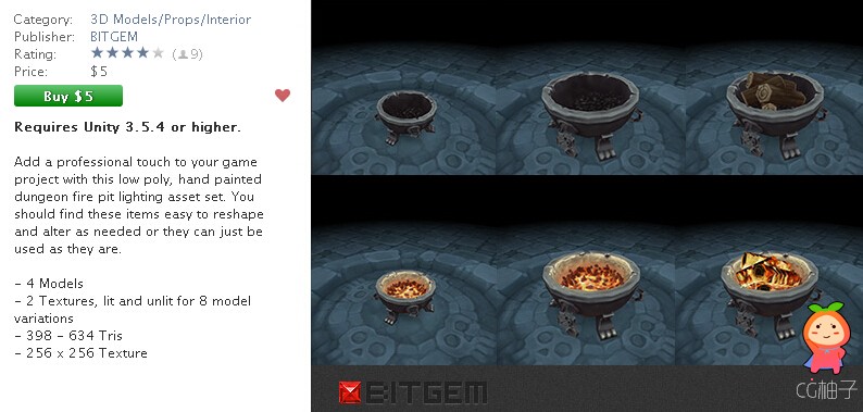 Dungeon Firepit Set 1.0 unity3d asset U3D模型下载，unity官网资源