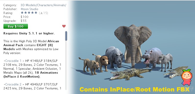 African Animal Pack 1 2.0 unity3d asset U3D模型下载 unity插件下载
