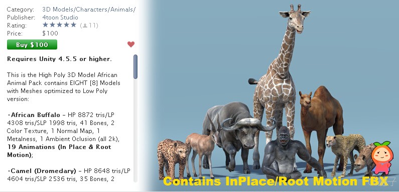 African Animal Pack 2 2.0 unity3d asset U3D模型下载 unity插件下载